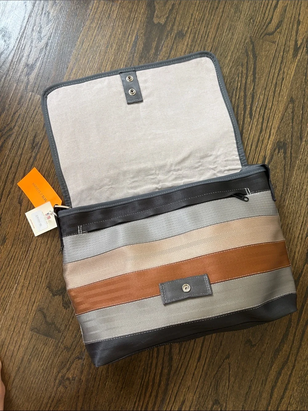 Harvey’s Multi-Striped Men’s Messenger Bag in Brown, Gray & Tan-NWT